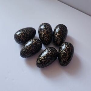 Set Of 6 Painted Black and Gold Decorative Eggs